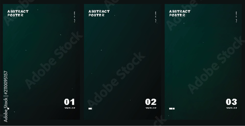 Three dark green abstract poster templates with minimal design