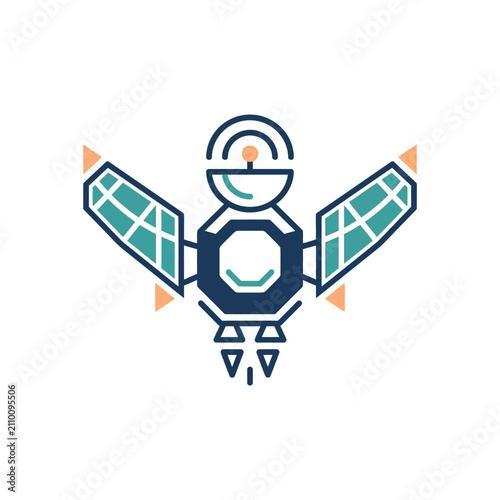 Geometric drone satellite icon with symmetrical wing design.