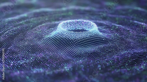 Digital dot matrix ripple pattern purple teal glowing lights abstract textured dotted surface
