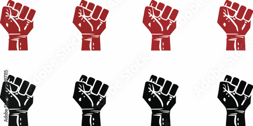Bild auf Leinwand Raised Fists Silhouettes Red And Black Vector Illustration On White Background