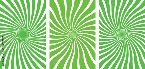 Canvastavla Triptych of green and white swirling radial patterns creating a vortex effect