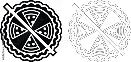 Fotografie No pizza allowed prohibition sign vector icon set with forbidden prohibited junk