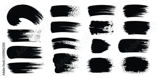 Foto Abstract black paint brush strokes collection on white background messy ink textures for grunge design elements set of hand drawn artistic smudges for creative project layout