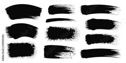 Obraz na płótnie Collection of thick black ink brush strokes on white background hand drawn grunge textures for artistic design set of textured paint smudges for various creative layout options