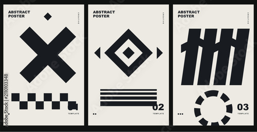 Set of three modern abstract posters with geometric shapes