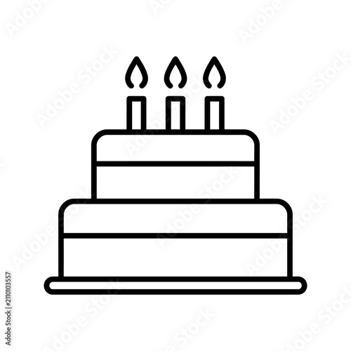 Two tier birthday cake with candles icon for celebration graphics.