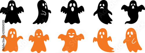 Photography Collection of playful ghost vector characters for Halloween party designs and sp