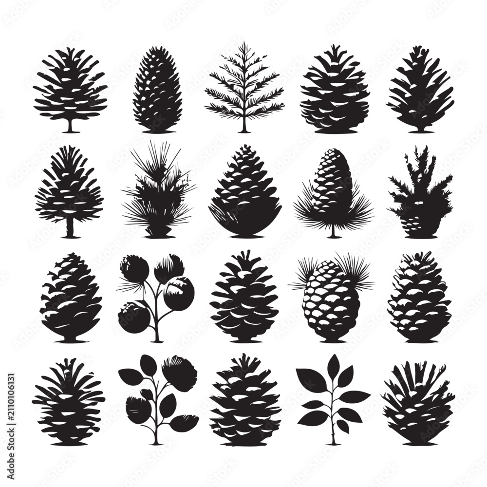 Fototapeta premium Pine Cone Set Collection Vector Silhouette Symbol Illustration Design Concept Idea