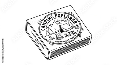 Vintage Camping Matches Box Illustration - Outdoor Adventure Emblem
