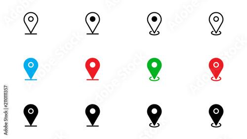 Location Pin Icons Set – Map Marker, GPS Pin and Destination Symbols in Outline, Filled and Color Style Vector Collection for Maps, Navigation and Mobile Apps Isolated on Transparent Background