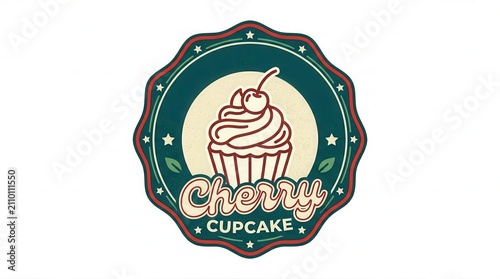 Vintage Cherry Cupcake Badge Logo Design