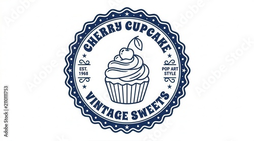 Vintage Cherry Cupcake Logo - Retro Sweets Emblem