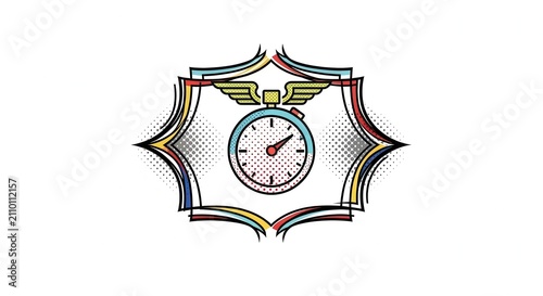Vintage clock with wings and shield