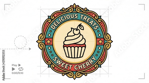 Vintage Cupcake Logo - Delicious Treats Sweet Cherry Emblem
