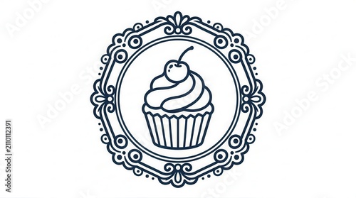 Vintage cupcake logo, decorative frame, sweet treat, baking, design element