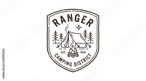 Vintage Ranger Camping District Badge with Tent and Campfire