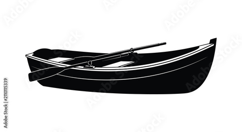 Tableau sur toile Black Silhouette Of A Rowboat With Oars On White Background