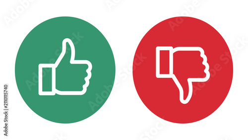 Schilderij op canvas like vs dislike round icon pair thumbs up thumbs down