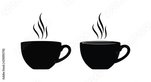 Foto Two Black Coffee Cups With Steam Silhouette Style