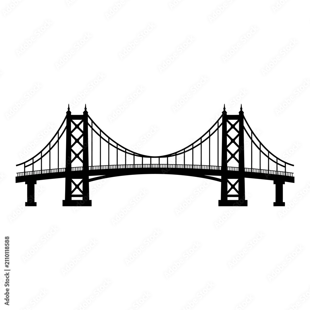 Fototapeta premium Suspension bridge silhouette on a white background