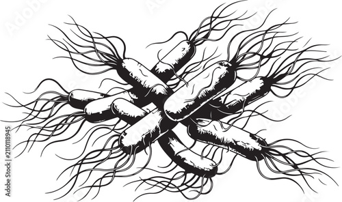Foto Detailed Black and White Illustration of Bacteria with Flagella