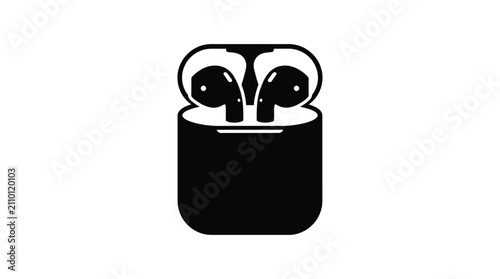 Wireless earbuds with charging case black silhouette