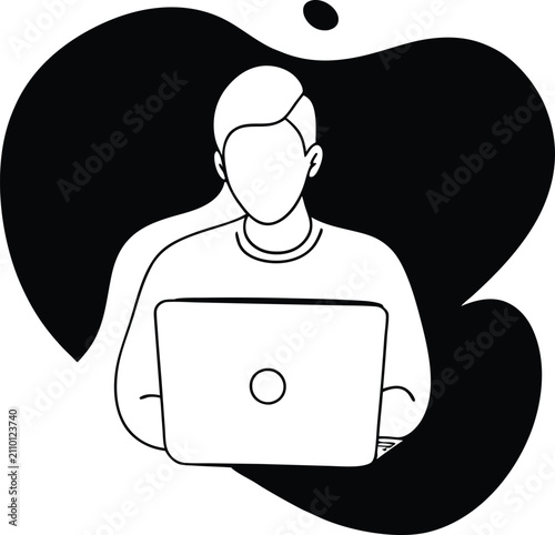 Minimal Freelancer Working on Laptop Vector Illustration for Remote Work and Online Business