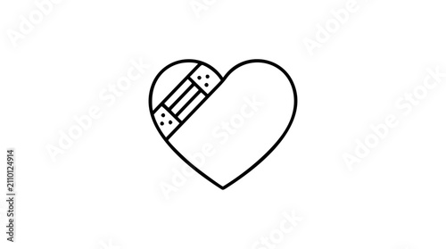 Heart with Bandage Vector Icon - Minimalist Hand-Drawn Medical Care Illustration for Healthcare Applications, Wellness Programs, First Aid Guides, Recovery Support, and Health Design Projects and