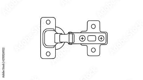 Foto Detailed vector illustration of a cabinet hinge with mounting plates, screws, and joint mechanism