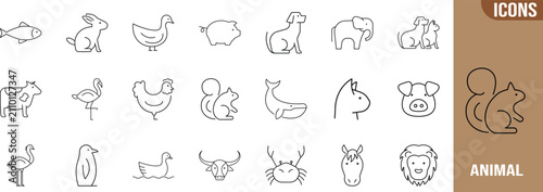 Animal line art icons. dog icon set, pig icon set, horse icon set