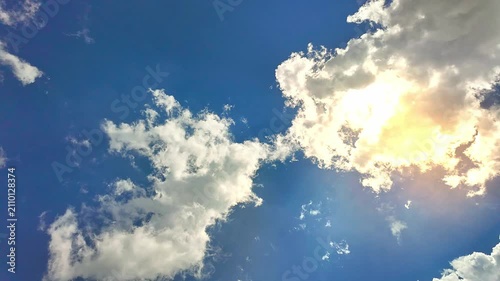 Time lapse Sunlit White Clouds Floating in a Clear Blue Sky on a Sunny Day