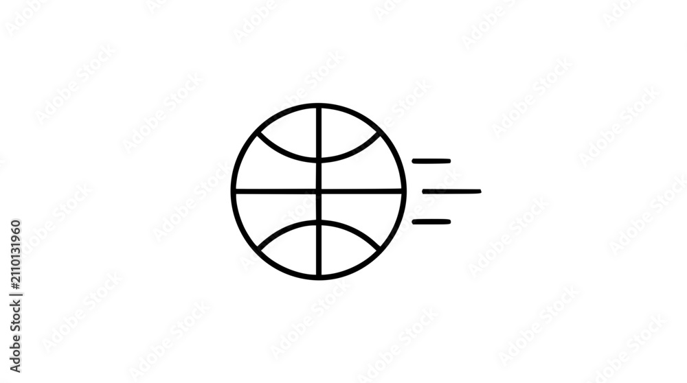 Fototapeta premium Basketball with motion speed lines vector icon illustration. Minimalist black and white sports equipment graphic design element for athletic branding, tournament signage, and digital game interface