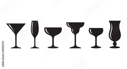 Cuadro en lienzo Variety Of Wineglasses And Cocktail Glasses Silhouette