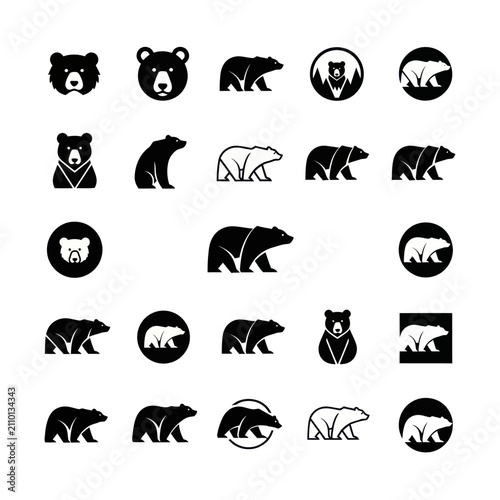 Bear Icons Set: Minimalist Vector Graphics Collection