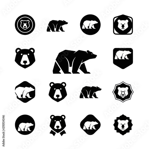 Bear Icons Set: Silhouette and Emblems for Wildlife and Nature Themes