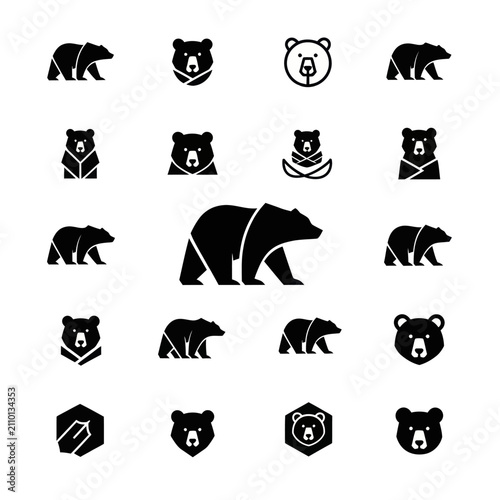 Bear Icons Set: Silhouette and Emblem Styles for Wildlife and Nature Branding