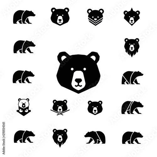 Bear Icons Set: Silhouette and Head Illustrations, Vector Graphics