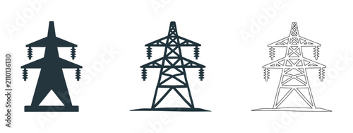 Obraz na płótnie Electrical power transmission tower icon collection featuring high-voltage utili