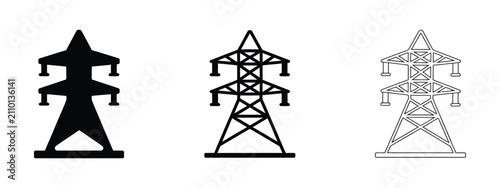 Foto Electrical power transmission tower icon collection featuring high-voltage utili