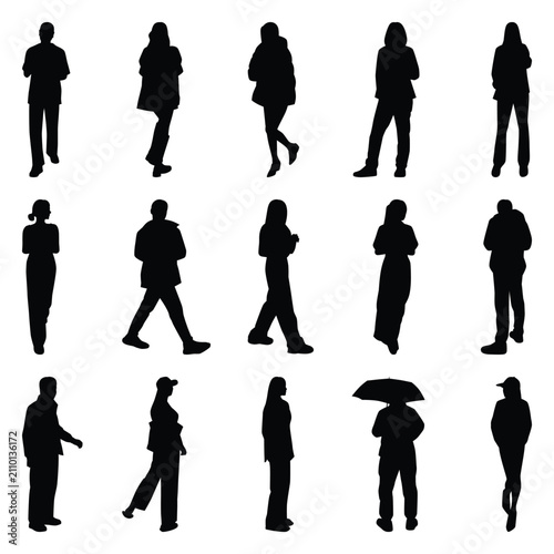 Vector collection set of individual people silhouettes.