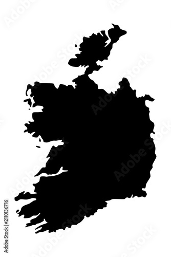 Vector map of Ireland, a country in Northwestern Europe. Detailed black silhouette, isolated on white background.