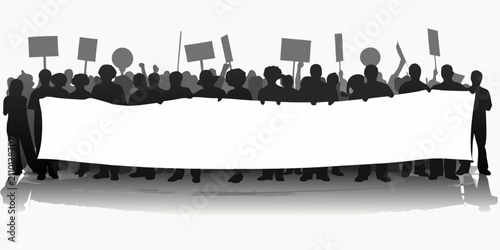 Foto Protest Banner Held By Crowd Silhouette Illustration With White Background And R