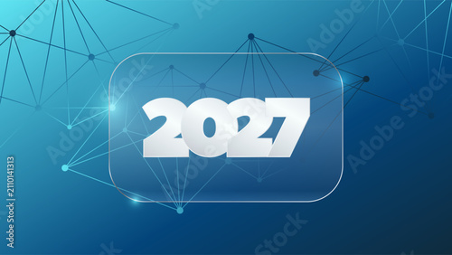 2027 New Year sign. Polygonal background. Blue gradient network pattern. Vector illustration for celebration, holiday, event, congratulation, business, web design