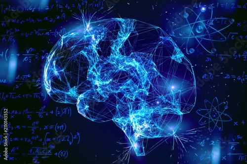 Artificial Intelligence Education Concept with Digital Brain and Science Formulas