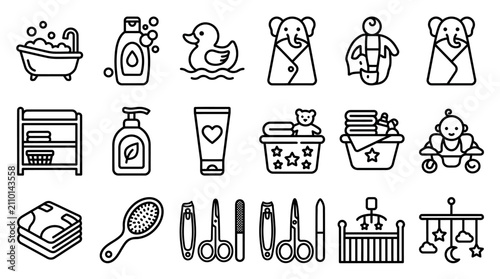 Canvastavla Baby Bath Time Essentials and Newborn Care Icons Set