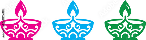 Bild auf Leinwand Colorful decorative oil lamps for celebration on diwali day festival isolated on