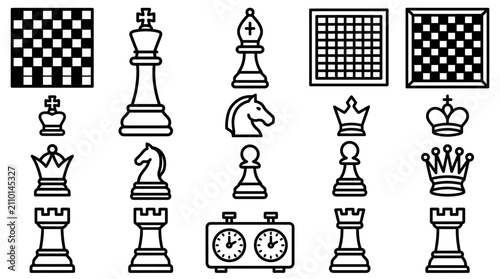 Chess Game Pieces and Boards - Vector Icons Set