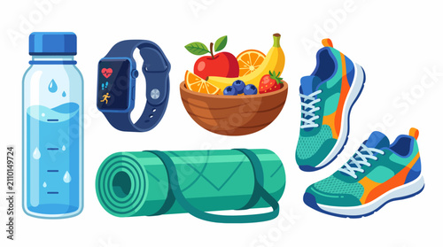 Vector Healthy Lifestyle Flat Design Elements For Fitness And Wellness
