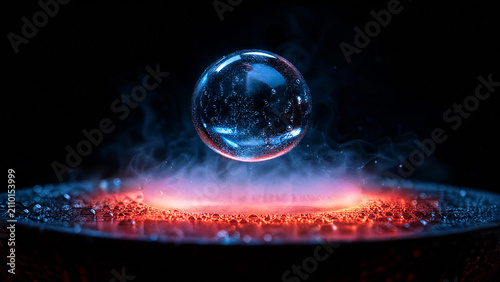 Leidenfrost Effect Droplet Levitating on Vapor Cushion
