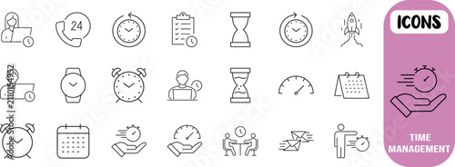 Time management productivity vector icons. clock icon set, calendar icon set, hourglass icon set